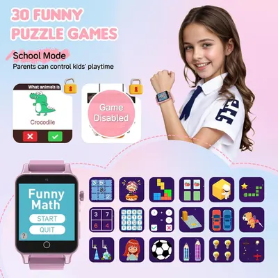 Communicates multiple distinct benefits of the smartwatch for kids: variety of educational games, parental control features, and learning-focused content to reassure parents about educational value…