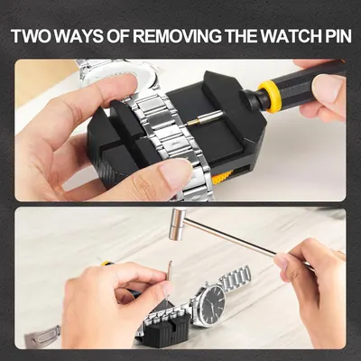 Demonstrates two different methods for removing watch pins, providing instructional guidance to help customers understand how to adjust or repair their watch bands.