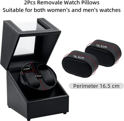 Communicates the exact physical dimensions of the removable watch pillows (3.5cm x 11cm, 16.5cm perimeter) to help shoppers determine if their watches will fit properly.