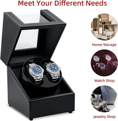 Demonstrates the versatility of the watch winder by showing three different environments and use cases where it can be effectively used, reassuring shoppers that the product fits multiple needs.