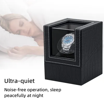 Communicates that the watch winder operates silently, allowing users to sleep peacefully without noise disturbance at night.