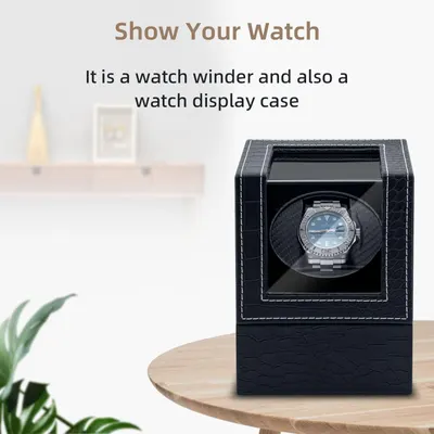 Demonstrates the product's versatility by highlighting its two distinct functions—winding automatic watches and displaying them elegantly—to appeal to watch collectors and enthusiasts.