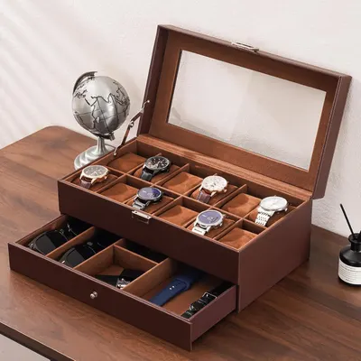 Showcases the watch organizer in a real-world home setting to help shoppers visualize how the product looks and functions in their own space.