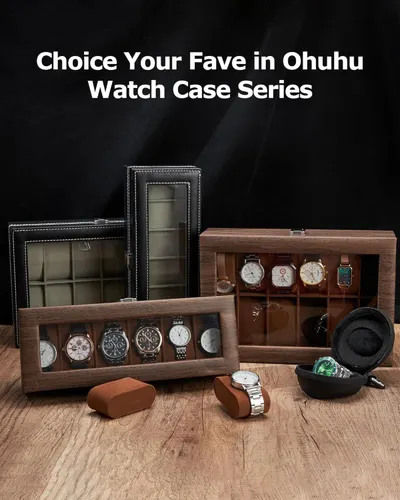 Displays the brand's full range of watch case options to help shoppers choose their preferred style and material from the Ohuhu Watch Case Series.