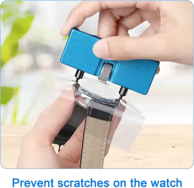 Demonstrates how to use the tool to install or adjust watch bands while preventing scratches on the watch case, reassuring shoppers about ease of use and product safety. Highlights the tool's…