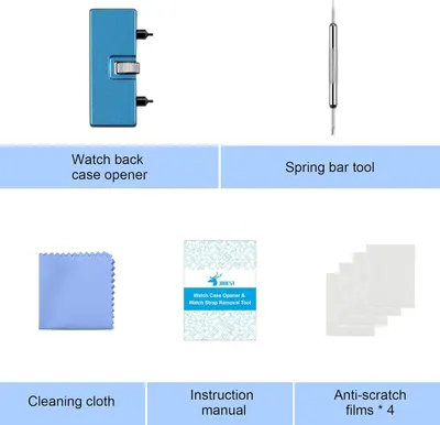 Shows all the items included in the watch repair kit purchase, helping shoppers understand the complete value and contents of the bundle.