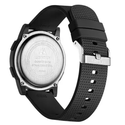 Provides a clean, catalog-style view of the watch from the back to show the case back design, band texture, and buckle details without distractions.