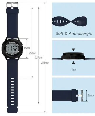 Provides precise dimensional measurements of the watch and strap to help shoppers understand the physical size and fit of the product. Highlights multiple product benefits including the soft,…