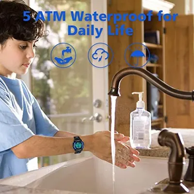 Demonstrates that the watch is waterproof enough for everyday activities like handwashing, reassuring shoppers they can wear it without worry during daily routines.