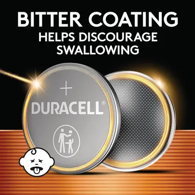 Communicates that the product has a bitter coating designed to discourage children from swallowing the battery, providing safety reassurance to parents and caregivers. Highlights a single key safety…