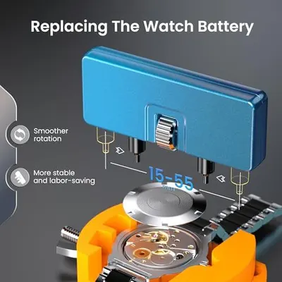 Demonstrates how to replace a watch battery using the tool, showing the setup and positioning to reassure shoppers about ease of use and proper technique. Highlights the tool's key benefits of…