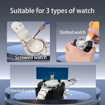 Demonstrates that the product (likely a watch repair tool or accessory) is compatible with three different watch back types: screwed, slotted, and notched watches, reassuring shoppers of its…