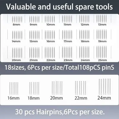 Communicates the comprehensive variety and quantity of spare tools included with the product, reassuring shoppers they will have multiple sizes and backup pieces for different needs.