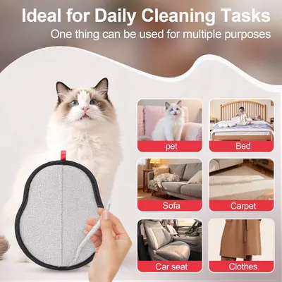 Demonstrates the product's versatility by showing six different cleaning applications (pet, bed, sofa, carpet, car seat, clothes) to reassure shoppers that one product can handle multiple daily…