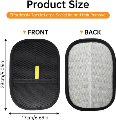 Communicates the exact physical size of the lint and hair removal product to help shoppers understand how large the tool is before purchasing.