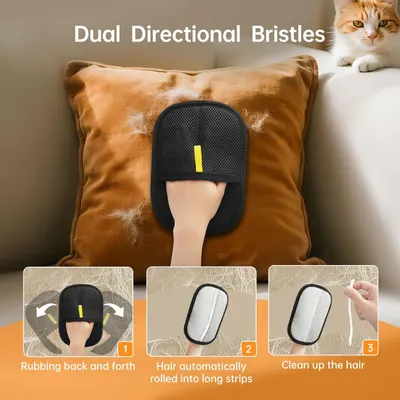 Demonstrates the three-step process for using the pet hair removal brush, showing shoppers how the dual directional bristles work to collect and clean pet hair from furniture. Highlights the key…