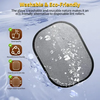 Communicates the product's environmental responsibility by highlighting its washable and reusable nature as an eco-friendly alternative to disposable lint rollers. Showcases multiple distinct…