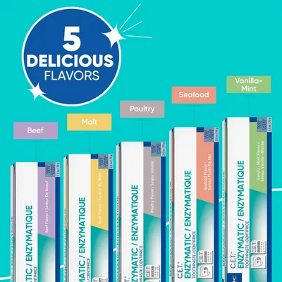 Showcases the brand's product lineup by displaying five different flavor options available to help shoppers understand the variety and choose the right product for their needs.