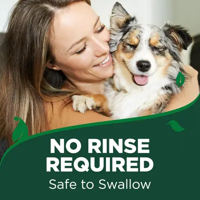 Reassures pet owners that the product is safe if ingested by their pet and requires no rinsing, making it convenient and worry-free to use. Highlights the convenience and safety benefit of the…