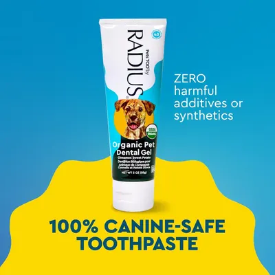 Reassures pet owners that the toothpaste is safe for dogs with no harmful ingredients, certified organic, and specifically formulated for canine use. Communicates the core benefit that this…
