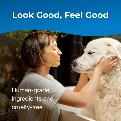 Communicates the product's quality and ethical standards by highlighting human-grade ingredients and cruelty-free formulation, reassuring pet owners about safety and values.