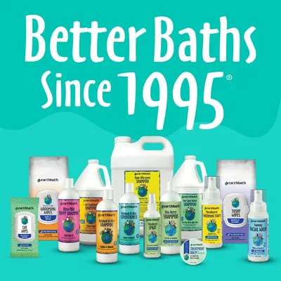 Communicates the brand's long-standing heritage since 1995 and showcases the full product portfolio to build trust and help shoppers understand the breadth of earthbath's pet care offerings.