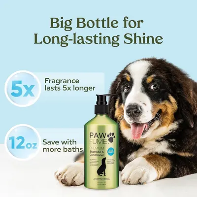 Communicates the product's superior fragrance longevity (5x longer) and larger bottle size (12oz) to emphasize value and performance benefits for pet owners. Highlights the primary benefit of…