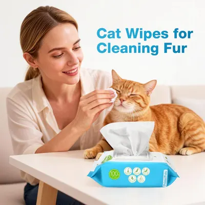 Demonstrates how to use the cat wipes to clean a cat's fur, showing the product in action to help shoppers understand proper usage and application. Highlights the primary benefit of the wipes for…