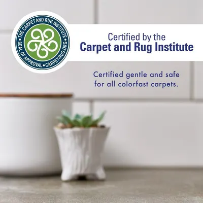 Communicates third-party certification from the Carpet and Rug Institute to reassure shoppers that the product is gentle, safe, and approved for use on all colorfast carpets. Highlights the…