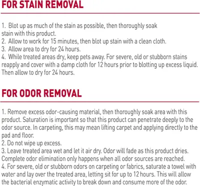 Provides detailed step-by-step instructions for using the product to remove stains and odors, helping shoppers understand the proper application process for best results.