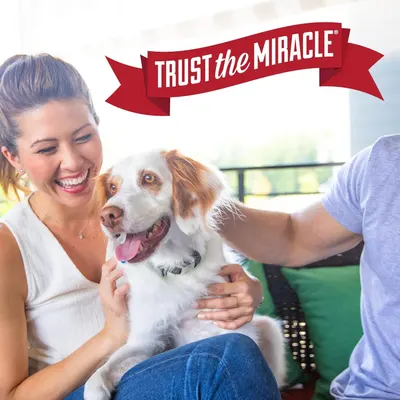 Communicates the brand's tagline 'Trust the Miracle' to build emotional connection and brand trust with pet owners, positioning the brand as reliable and effective.