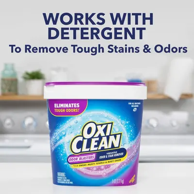 Communicates that the product works with detergent to remove tough stains and odors, reassuring shoppers of its versatility and effectiveness in laundry applications. Highlights the key benefit that…