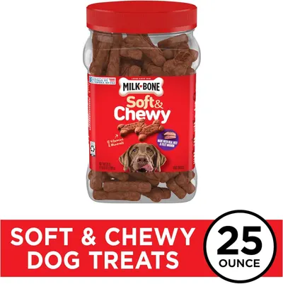 Highlights the soft and chewy texture of the dog treats as the primary product benefit, reassuring shoppers that these treats are gentle and enjoyable for dogs.
