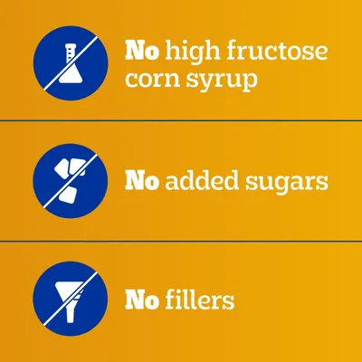 Communicates three distinct health-conscious benefits in a segmented layout to reassure shoppers that the product is free from unwanted ingredients.