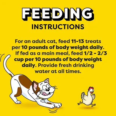 Provides clear feeding instructions to help cat owners determine the correct portion sizes based on their cat's weight, ensuring proper nutrition and care.