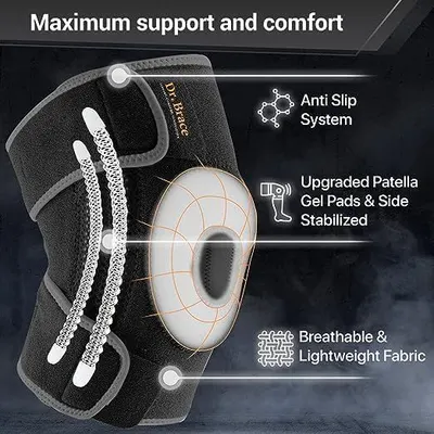 Breaks down the knee brace's key structural components and materials to help shoppers understand what makes the product supportive, stable, and comfortable. Communicates multiple distinct benefits…