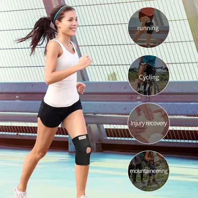 Demonstrates the versatility of the knee support product by showing it can be used across multiple athletic activities and injury recovery scenarios, reassuring shoppers of its broad applicability.