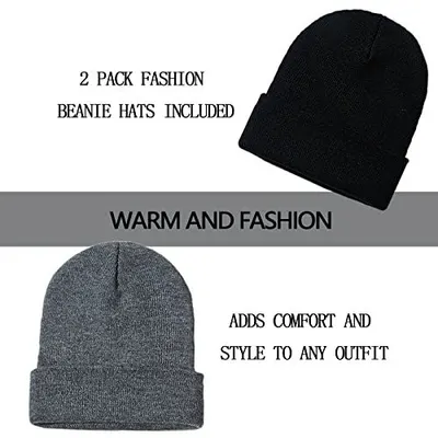 Communicates that the purchase includes two beanie hats, emphasizing value and variety for the shopper. Highlights multiple benefits of the beanies including warmth, fashion, comfort, and…