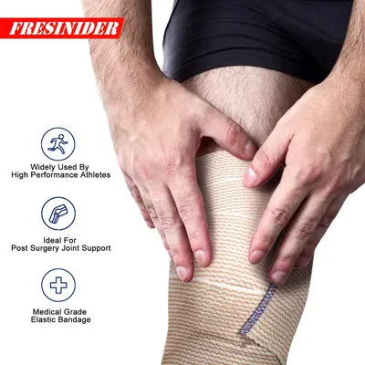 Communicates three distinct benefits of the elastic bandage: suitability for high-performance athletes, post-surgery joint support, and medical-grade quality to build trust and demonstrate…
