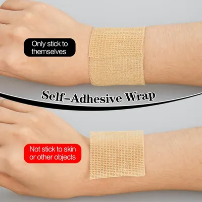 Demonstrates that the wrap only sticks to itself and not to skin or other objects, reassuring shoppers of comfortable, pain-free removal and ease of use.