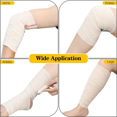 Demonstrates that the bandage wrap can be used on multiple body parts (arms, knees, ankles, legs), reassuring shoppers of its versatility and wide application across different injury or support needs.