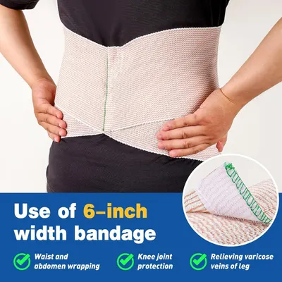 Demonstrates the versatility of the 6-inch bandage by showing three distinct medical applications, reassuring shoppers that this single product can serve multiple therapeutic needs.