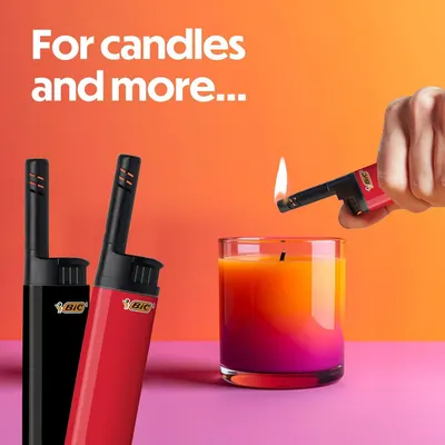 Demonstrates that the lighter is versatile and can be used for lighting candles and other purposes, emphasizing its multi-purpose functionality. Communicates the product's versatility as a lighter…