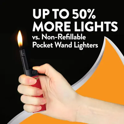 Demonstrates that this refillable lighter provides up to 50% more lights compared to non-refillable pocket wand lighters, positioning it as a more economical and efficient choice. Highlights the…
