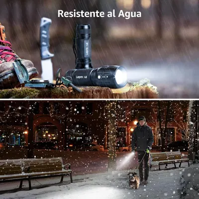 Communicates that the flashlight is water-resistant and can withstand rain and wet conditions, reassuring shoppers it's durable for outdoor use. Demonstrates multiple real-world use cases for the…