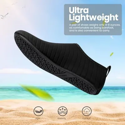 Communicates the product's extremely light weight (4-8 ounces per pair) to reassure shoppers that the shoes are comfortable, portable, and convenient to carry. Highlights the primary benefit of…
