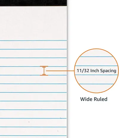 Communicates the precise line spacing specification of the ruled paper to help shoppers understand the writing space and suitability for their needs.