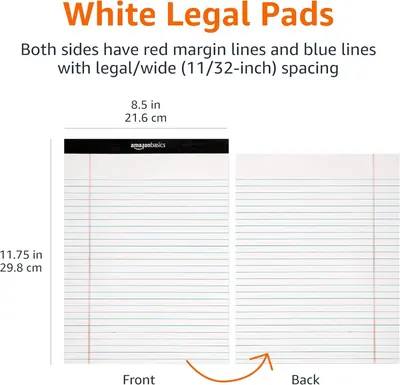Communicates the exact physical dimensions of the legal pads (8.5 x 11.75 inches) to help shoppers understand the size and format of the product they are purchasing. Breaks down the structural…