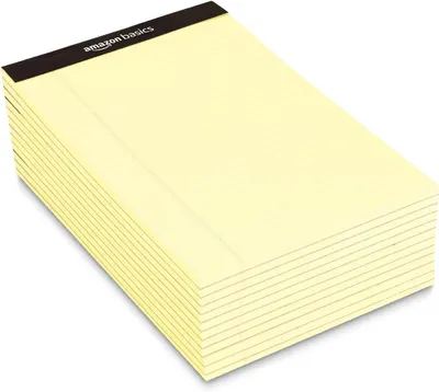Provides a clean, catalog-style view of the Amazon Basics legal pad stack to show the product clearly without distractions.