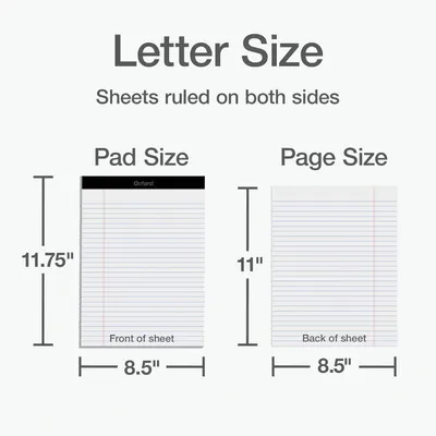 Explains the physical dimensions of the notepad and individual pages, showing shoppers exactly what size product they will receive and clarifying the difference between pad size and page size.